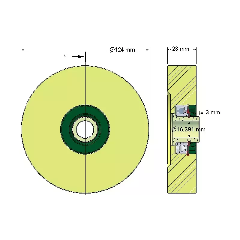 Rullo n. 212 – rullo di supporto in plastica Ø124 mm per macchine Grimme | OEM Grimme 623.00012 | produttore KiJ