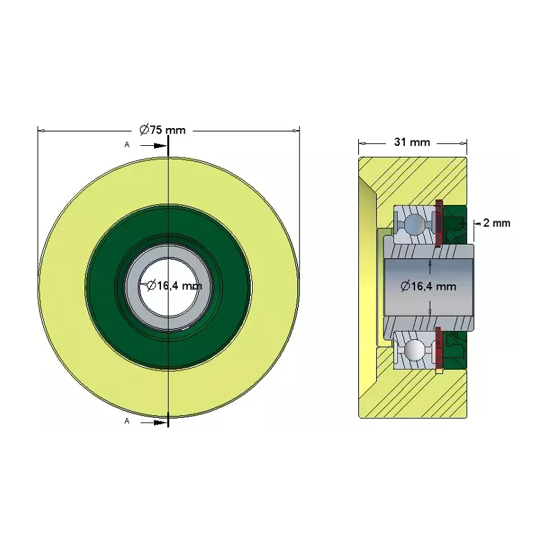 Rullo n. 213 – rullo di supporto in plastica Ø75 mm per macchine Grimme | OEM Grimme 602.00198 | produttore KiJ