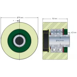 Rullo n. 214 – rullo di supporto in plastica Ø75 mm per macchine Grimme | OEM Grimme 602.00070, 200.28967, 200.00924 | produttore KiJ
