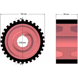 Rullo n. 3 – rullo motore in ghisa e gomma Ø134 mm per macchine Grimme | OEM Grimme 076.01029, 076.01417 | produttore KiJ