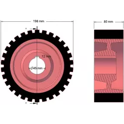 Rullo n. 1 – rullo motore in ghisa e gomma Ø198 mm per macchine Grimme | OEM Grimme 076.00673 | produttore KiJ