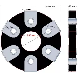 Disco elastico 6 fori con inserti metallici – disco del giunto elastico prodotto da KiJ | OEM 2213-02-008 | produttore KiJ