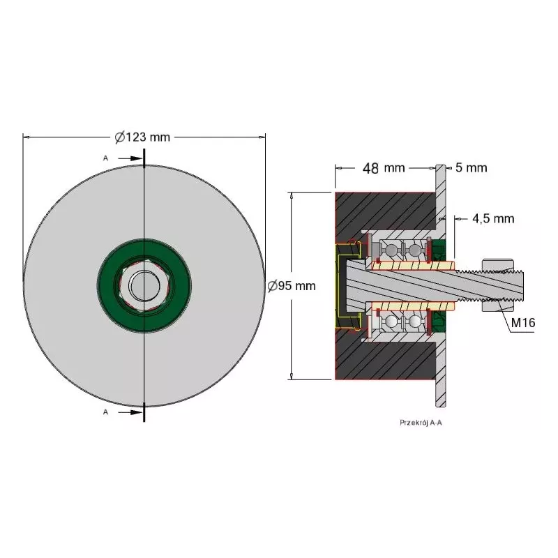 Rullo n. 20 – rullo di supporto in acciaio e gomma Ø95 mm per macchine Grimme | OEM Grimme 200.27585, 200.27584, 200.00804 | produttore KiJ