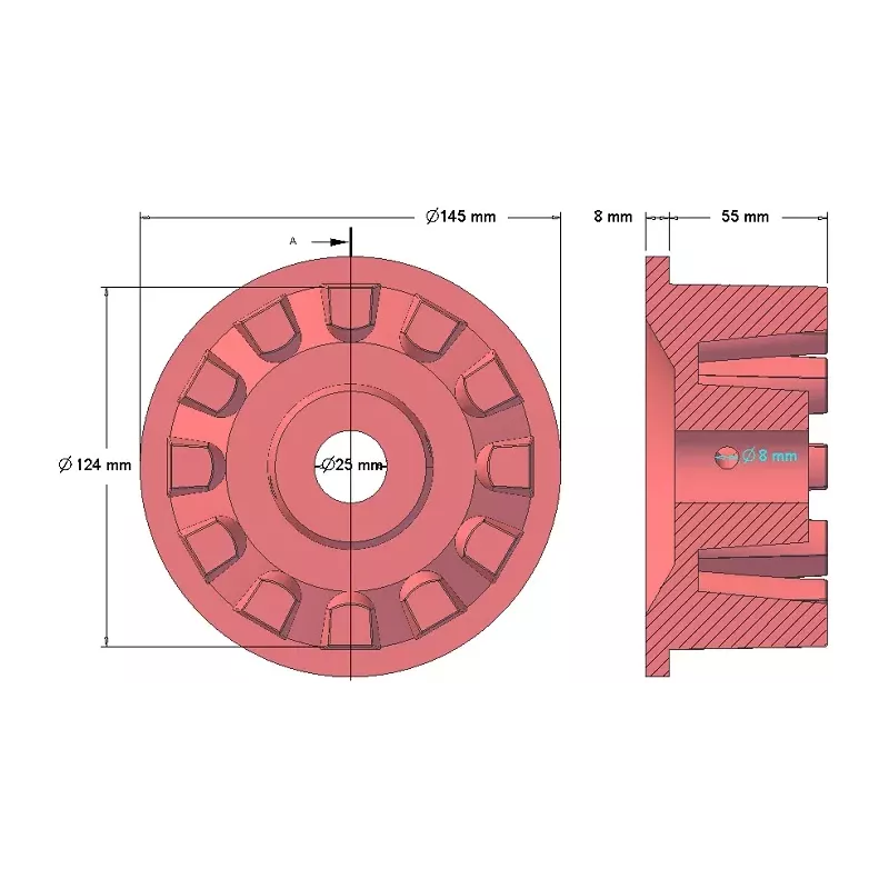 Rullo n. 16a – rullo motore in ghisa Ø124 mm per macchine Grimme | OEM Grimme 001.00524 | produttore KiJ