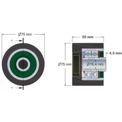 Rullo n. 105 – rullo di supporto in acciaio e gomma Ø75 mm per macchine Grimme | OEM Grimme 200.27579, 200.27580, 200.27578 | produttore KiJ