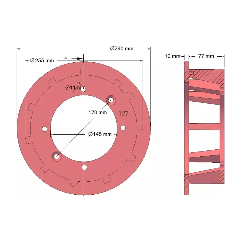 Rullo n. 127 – rullo motore in ghisa Ø250 mm, passo 40 mm, per macchine Grimme | OEM Grimme 006.00059, 006.00347, 006.00722 | produttore KiJ
