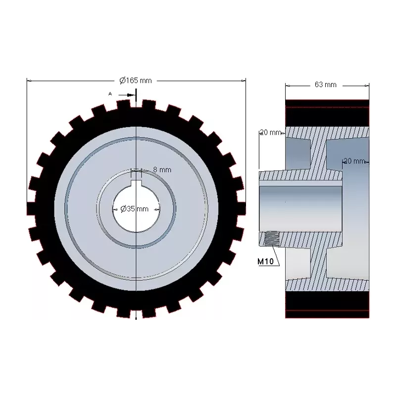 Rullo n. 44 – rullo motore in ghisa e gomma Ø165 mm per macchine Grimme | OEM Grimme 076.00823 | produttore KiJ