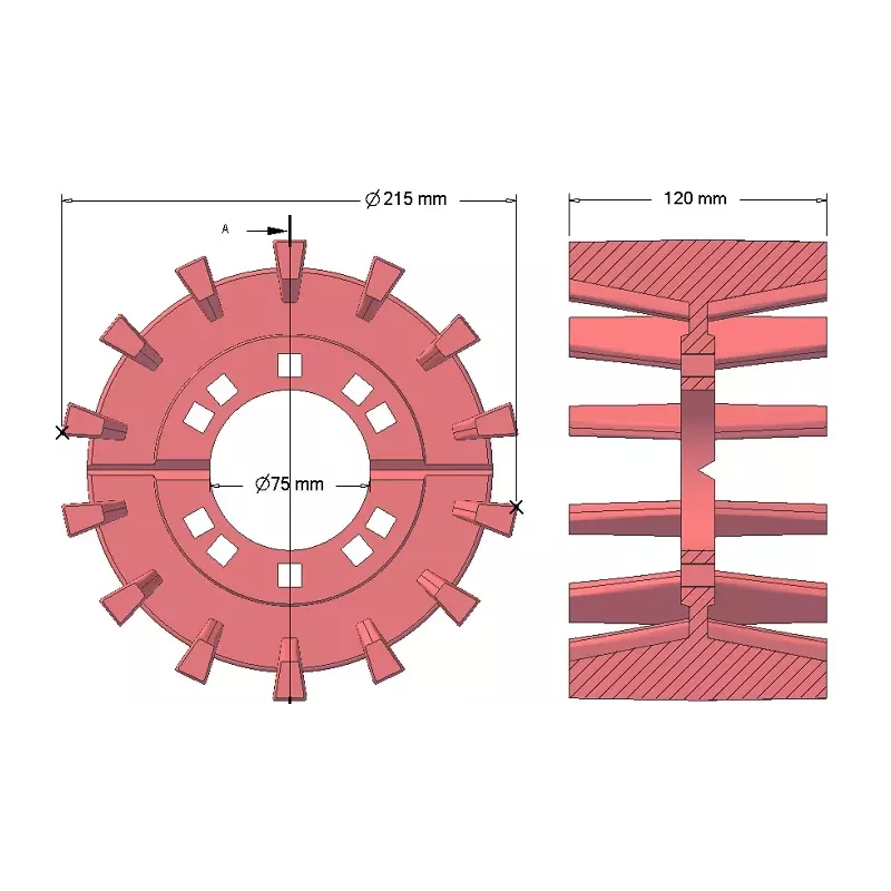 Rullo n. 198 – rullo motore in ghisa Ø215 mm, passo 50 mm, per macchine Grimme Maxtron | OEM Grimme 003.00135 | produttore KiJ