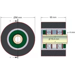Rullo n. 30 – rullo in acciaio e gomma Ø90 mm per macchine ROPA | OEM ROPA 252020, 1131021828, 1131029638 | produttore KiJ