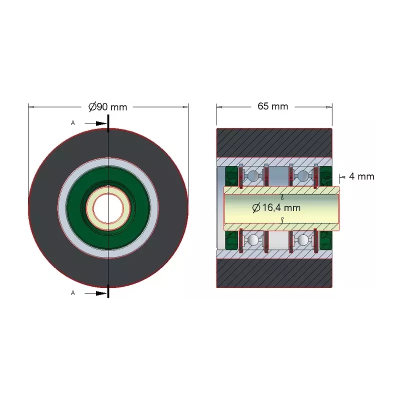 Rullo n. 30 – rullo in acciaio e gomma Ø90 mm per macchine ROPA | OEM ROPA 252020, 1131021828, 1131029638 | produttore KiJ