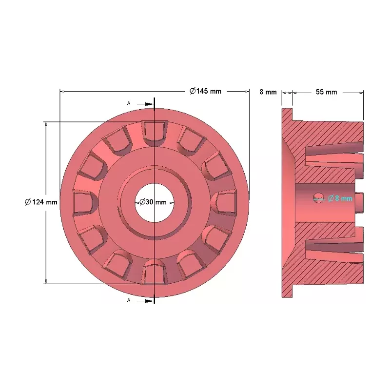 Rullo n. 16 – rullo motore in ghisa Ø124 mm per macchine Grimme | OEM Grimme 001.00067, 001.00524, 006.00236 | produttore KiJ
