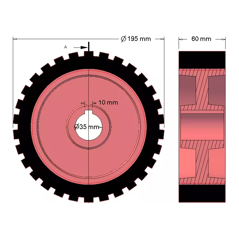 Rullo n. 43 – rullo motore in ghisa e gomma Ø198 mm per macchine Grimme | OEM Grimme 076.00704 | produttore KiJ