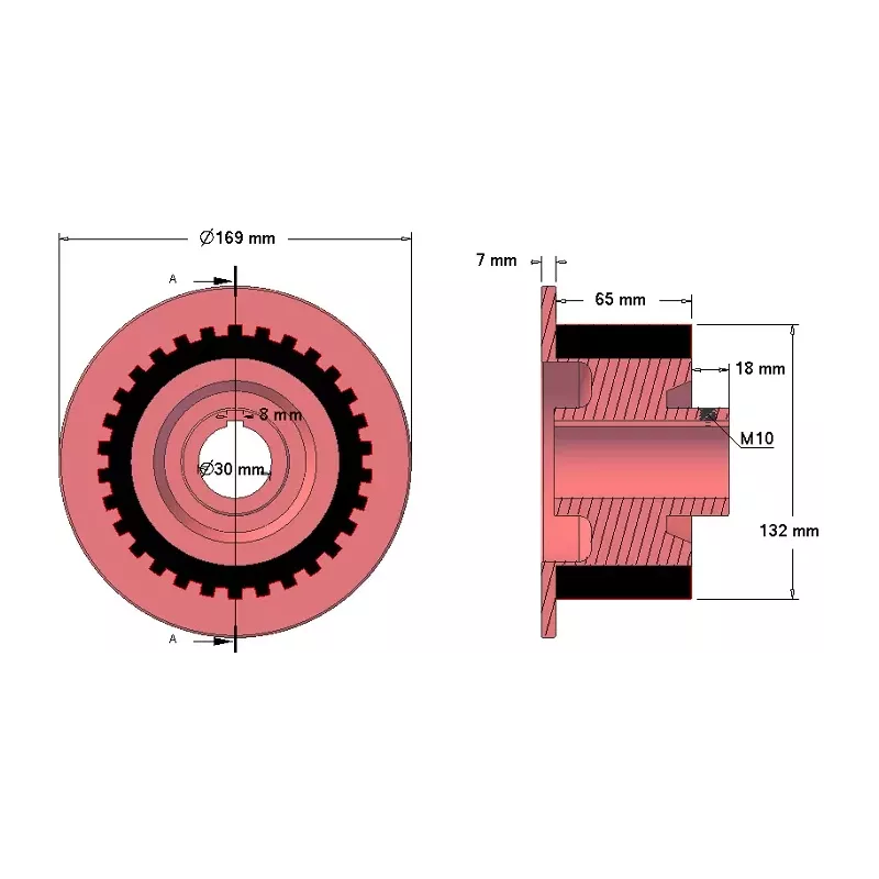 Rullo n. 66 – rullo motore in ghisa e gomma Ø132 mm per macchine Grimme | OEM Grimme 076.01322, 001.00504 | produttore KiJ