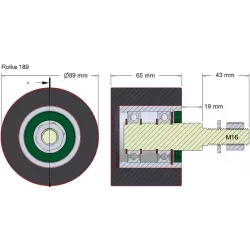 Rullo n. 189 – rullo di supporto in acciaio e gomma Ø90 mm per macchine Holmer | OEM Holmer 1131002796 | produttore KiJ