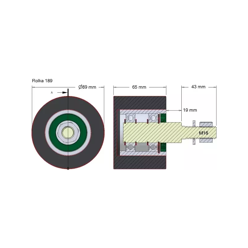 Rullo n. 189 – rullo di supporto in acciaio e gomma Ø90 mm per macchine Holmer | OEM Holmer 1131002796 | produttore KiJ