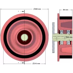 Rullo n. 192 – rullo di supporto in acciaio e gomma Ø210 mm per macchine Holmer | OEM Holmer 1130010077 | produttore KiJ