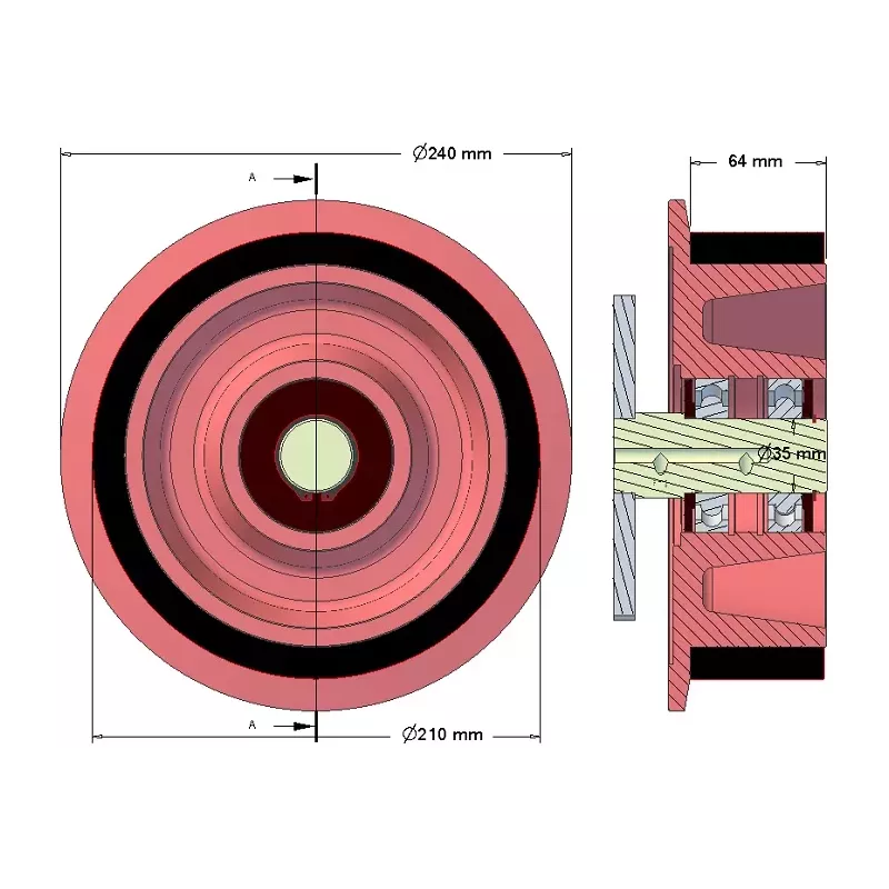 Rullo n. 192 – rullo di supporto in acciaio e gomma Ø210 mm per macchine Holmer | OEM Holmer 1130010077 | produttore KiJ