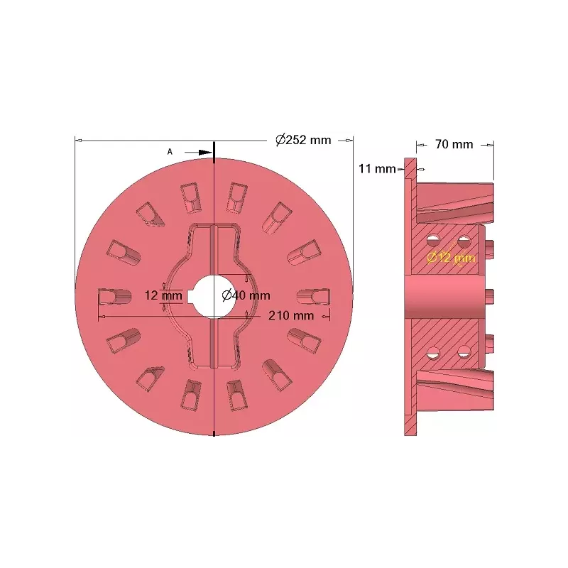 Rullo n. 39 – rullo motore in ghisa Ø210 mm, passo 50 mm, per macchine Holmer | OEM Holmer 1057000829 | produttore KiJ