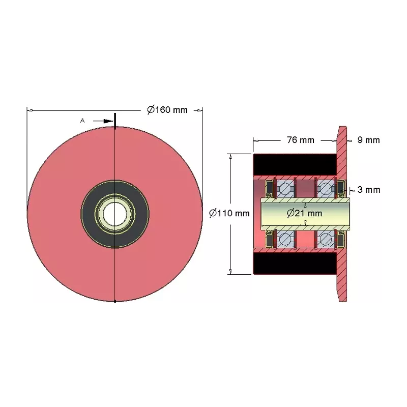 Rullo n. 23 – rullo di supporto in acciaio e gomma Ø110 mm per macchine ROPA | OEM ROPA 252066 | produttore KiJ