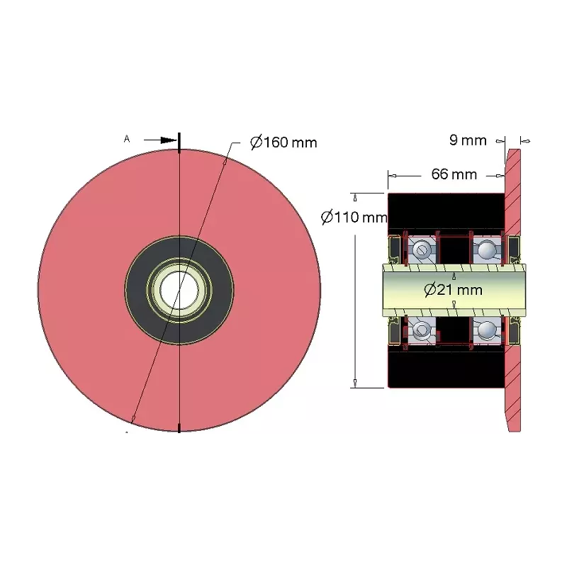 Rullo n. 24 – rullo di supporto in acciaio e gomma Ø110 mm per macchine ROPA | OEM ROPA 252061, 252006100 | produttore KiJ