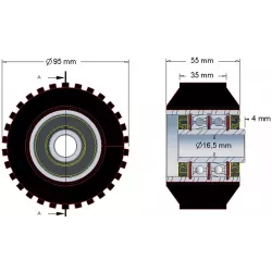 Rullo n. 26 – rullo di supporto in acciaio e gomma Ø95 mm per macchine ROPA | OEM ROPA 252079 | produttore KiJ
