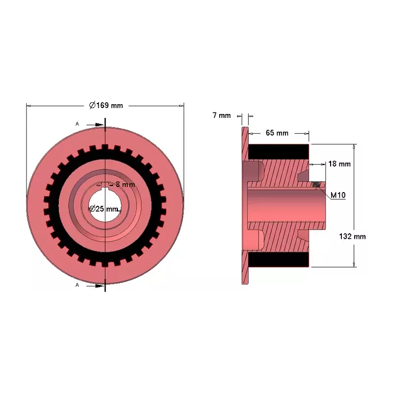 Rullo n. 75 – rullo motore in ghisa e gomma Ø132 mm | produttore KiJ