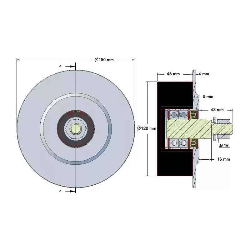 Rullo n. 143 – rullo in acciaio e gomma Ø120 mm | produttore KiJ