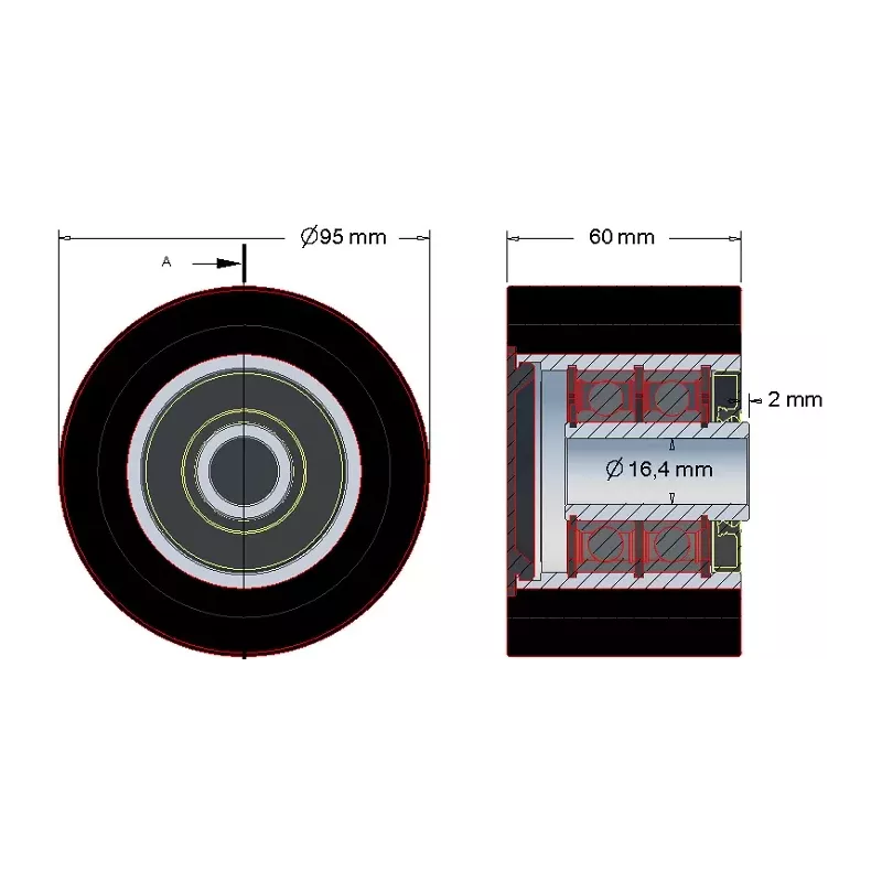 Rullo n. 188 – rullo in acciaio e gomma Ø95 mm per macchine ROPA | OEM ROPA 252096 | produttore KiJ