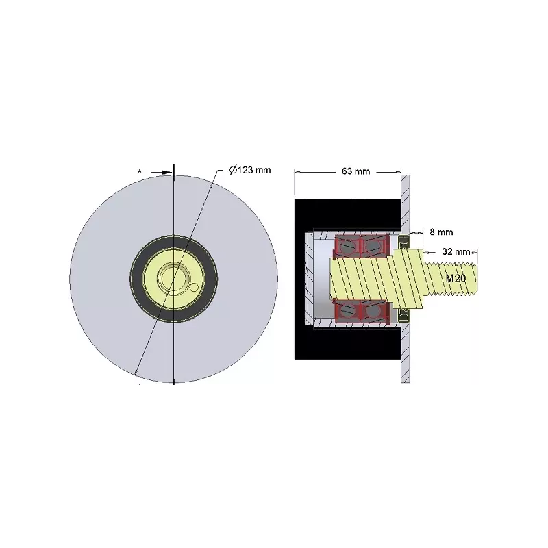 Rullo n. 269 – rullo di supporto in acciaio e gomma Ø95 mm per macchine AVR | OEM AVR 02.16.20 | produttore KiJ