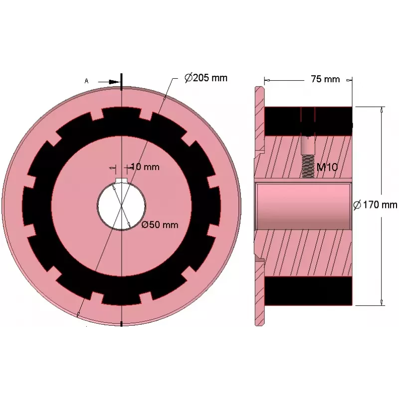 Rullo n. 272 – rullo motore in acciaio e gomma Ø170 mm per macchine AVR | OEM AVR 742.20.75 | produttore KiJ