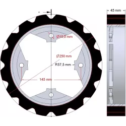 Rullo n. 274 – rullo motore in acciaio e gomma Ø250 mm per macchine Dewulf | OEM Dewulf 0000005328 | produttore KiJ