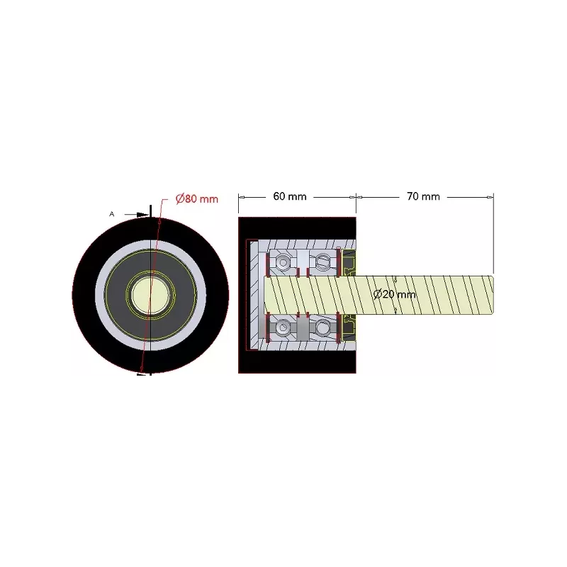 Rullo n. 284 – rullo di supporto in acciaio e gomma Ø80 mm per macchine Dewulf | OEM Dewulf 2660005C | produttore KiJ