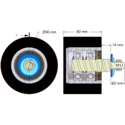 Rullo n. 294 – rullo di supporto in acciaio e gomma Ø90 mm per macchine Dewulf | OEM Dewulf 2660225 | produttore KiJ