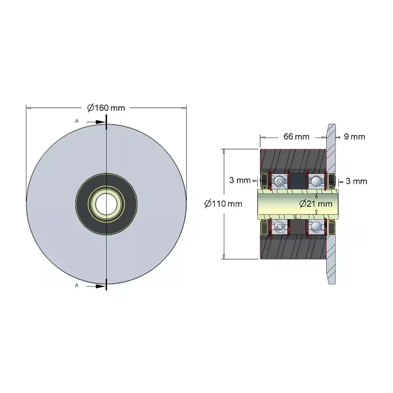 Rullo n. 24H – rullo di supporto in acciaio e gomma Ø110 mm per macchine Holmer | OEM Holmer 252061, 1130006938 | produttore KiJ
