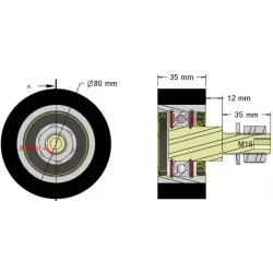 Rullo n. 313 – rullo di supporto in acciaio e gomma Ø80 mm per macchine Guaresi | OEM Guaresi P7714120000 | produttore KiJ