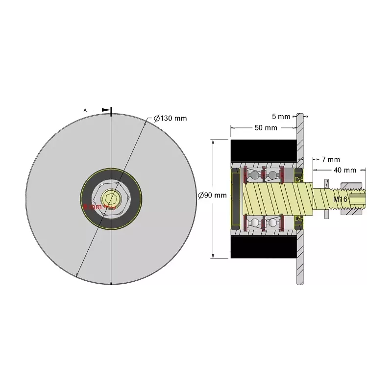 Rullo n. 314 – rullo di supporto in acciaio e gomma Ø90 mm per macchine Guaresi | OEM Guaresi P7708050000 | produttore KiJ