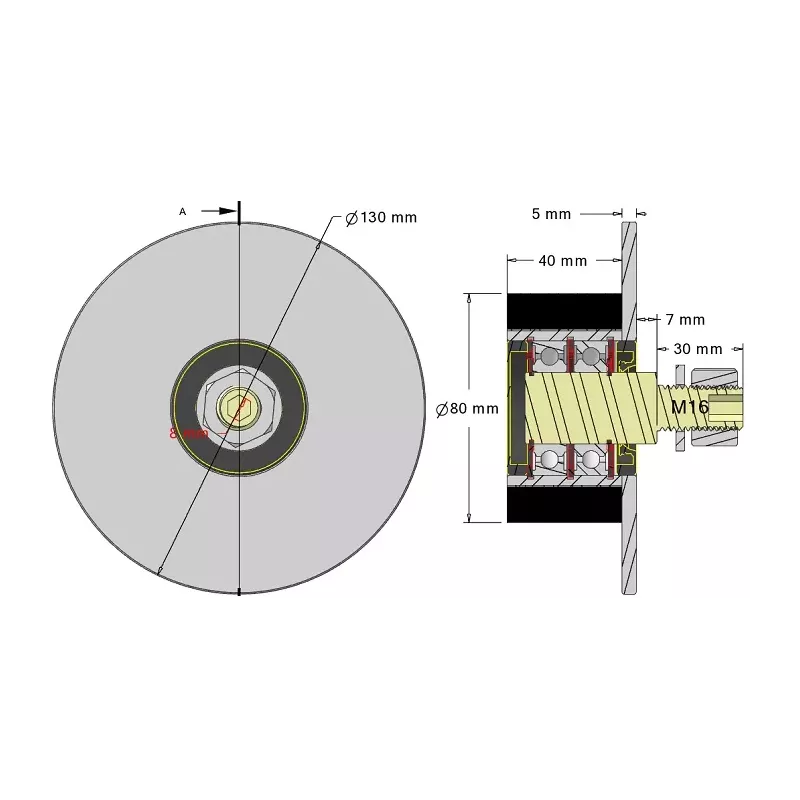 Rullo n. 315 – rullo di supporto in acciaio e gomma Ø80 mm per macchine Guaresi | OEM Guaresi P7755190000 | produttore KiJ