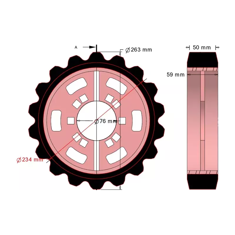 Rullo n. 320 – rullo motore in acciaio e gomma Ø263 mm, passo 40 mm, per macchine Grimme | OEM Grimme 076.04048 | produttore KiJ