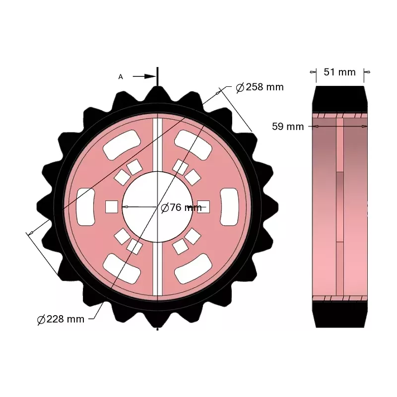 Rullo n. 321 – rullo motore in acciaio e gomma Ø258 mm, passo 35 mm, per macchine Grimme | OEM Grimme 076.04047 | produttore KiJ