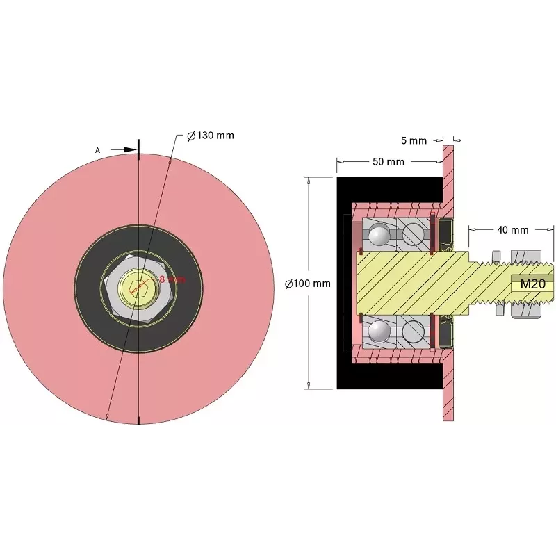 Rullo n. 325 – rullo di rinvio in acciaio e gomma Ø100 mm per macchine Sandei | produttore KiJ