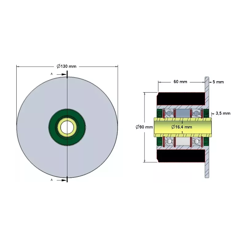 Rullo n. 25 – rullo in acciaio e gomma Ø90 mm per macchine ROPA | OEM ROPA 252019, 1130004669, 252105 | produttore KiJ
