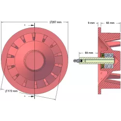 Rullo n. 41 – rullo di rinvio in ghisa Ø172 mm, passo 40 mm, per macchine Stoll | OEM Stoll 0071590, 0190550 | produttore KiJ