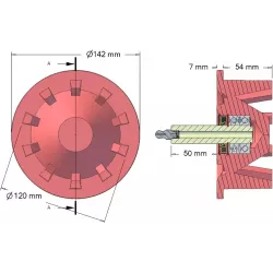 Rullo n. 56 – rullo di rinvio in ghisa Ø120 mm, passo 40 mm, per macchine Stoll | OEM Stoll 1507970, 1507980 | produttore KiJ