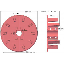 Rullo n. 60 – rullo motore in ghisa Ø238 mm, passo 40/80 mm | OEM 000.00345 | produttore KiJ