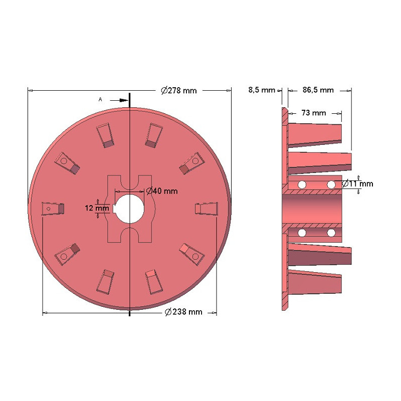 Rullo n. 60 – rullo motore in ghisa Ø238 mm, passo 40/80 mm | OEM 000.00345 | produttore KiJ