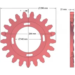 Rullo n. 73 – rullo motore in ghisa Ø295 mm, passo 40 mm, per macchine Grimme | OEM Grimme 200.06504, 006.00294 | produttore KiJ