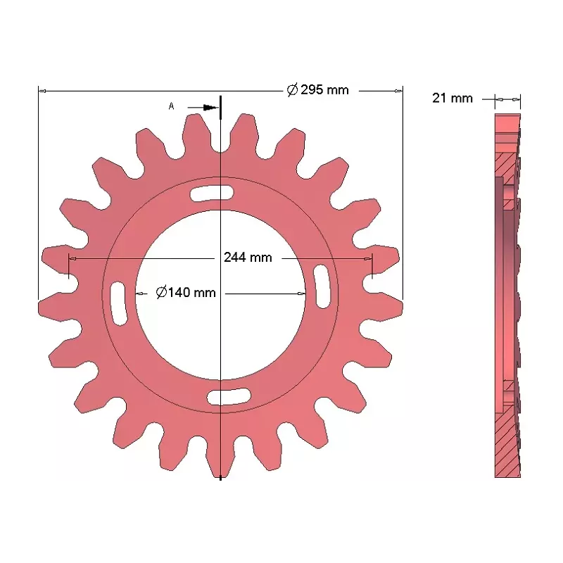 Rullo n. 73 – rullo motore in ghisa Ø295 mm, passo 40 mm, per macchine Grimme | OEM Grimme 200.06504, 006.00294 | produttore KiJ