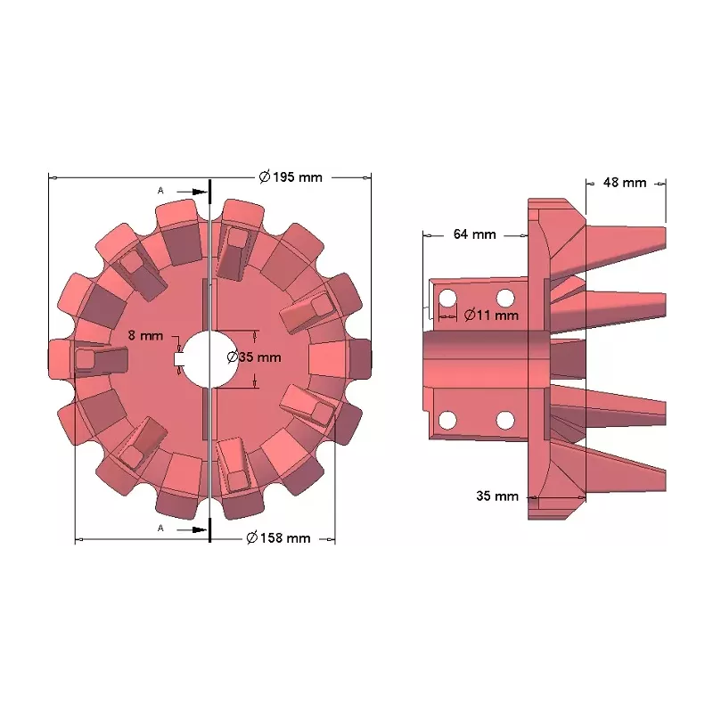 Rullo n. 79 – rullo motore in ghisa Ø195 mm, passo 40 mm, per raccoglipatate Anna | OEM Anna 564538002 | produttore KiJ