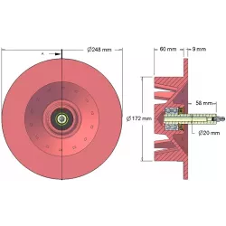 Rullo n. 84 – rullo motore in ghisa Ø172 mm, passo 40 mm, per macchine Stoll | OEM Stoll 0519040, 0519030 | produttore KiJ