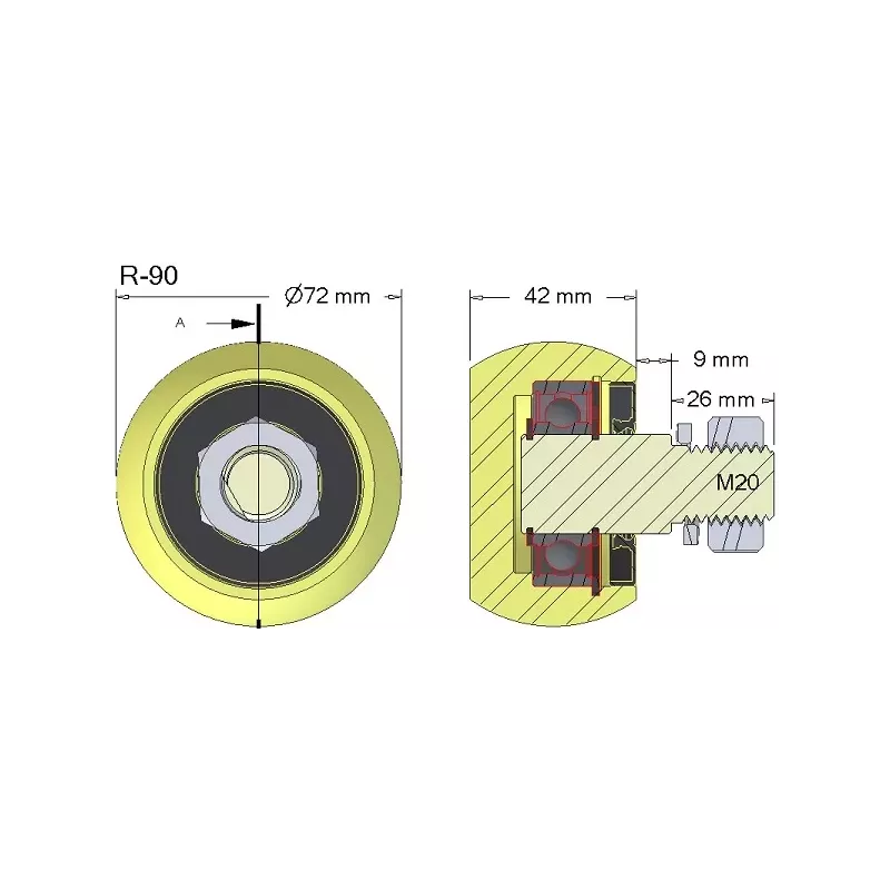 Rullo n. 90 – rullo in ghisa Ø72 mm per macchine Wuhlmaus | OEM Wuhlmaus 5644-33-002, 000.03.005.00 | produttore KiJ